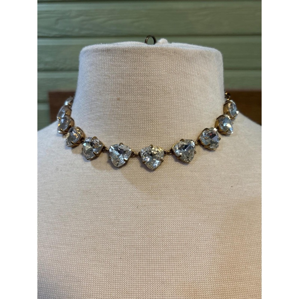 Stella & Dot Somervell Statement Necklace Faceted Clear Rhinestone Gold Tone